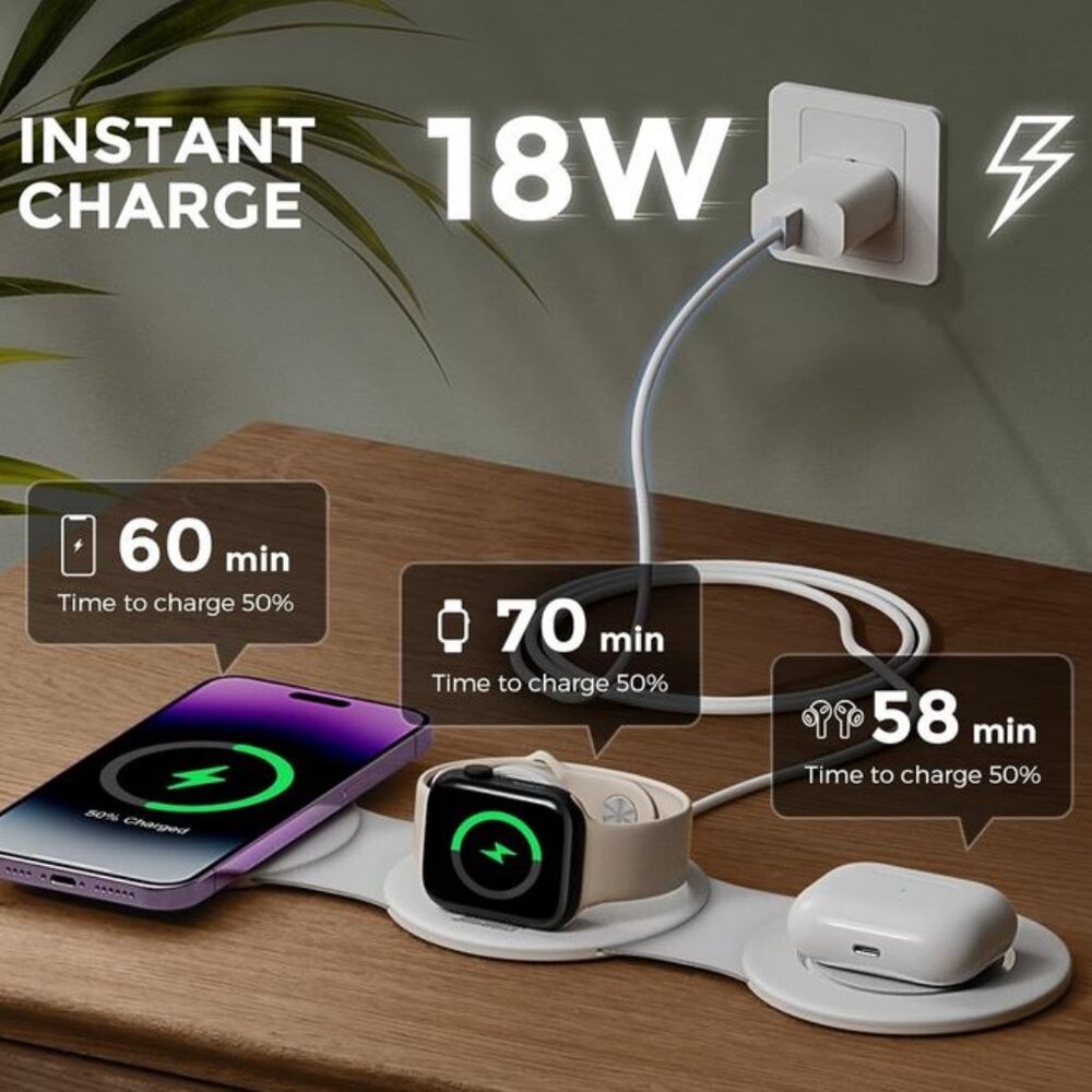 Hicober 3 in 1 Wireless Charging Station for iPhone Airpods watch Magnetic NEW - Picture 3 of 6